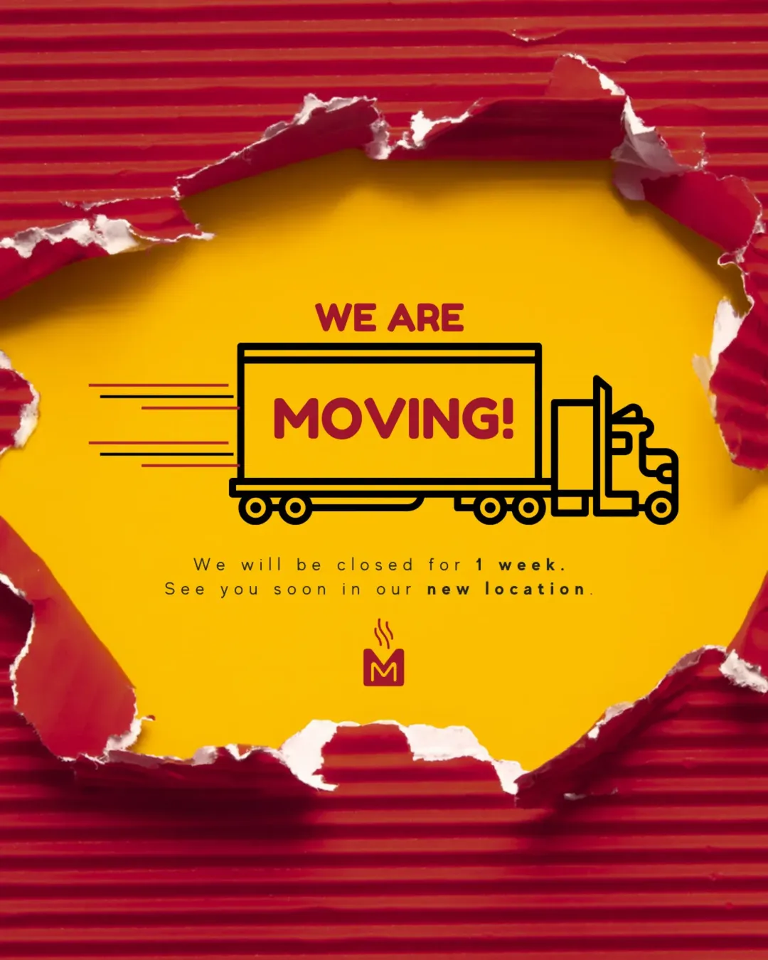 Mamak: Static post announcing the one week closure for the move