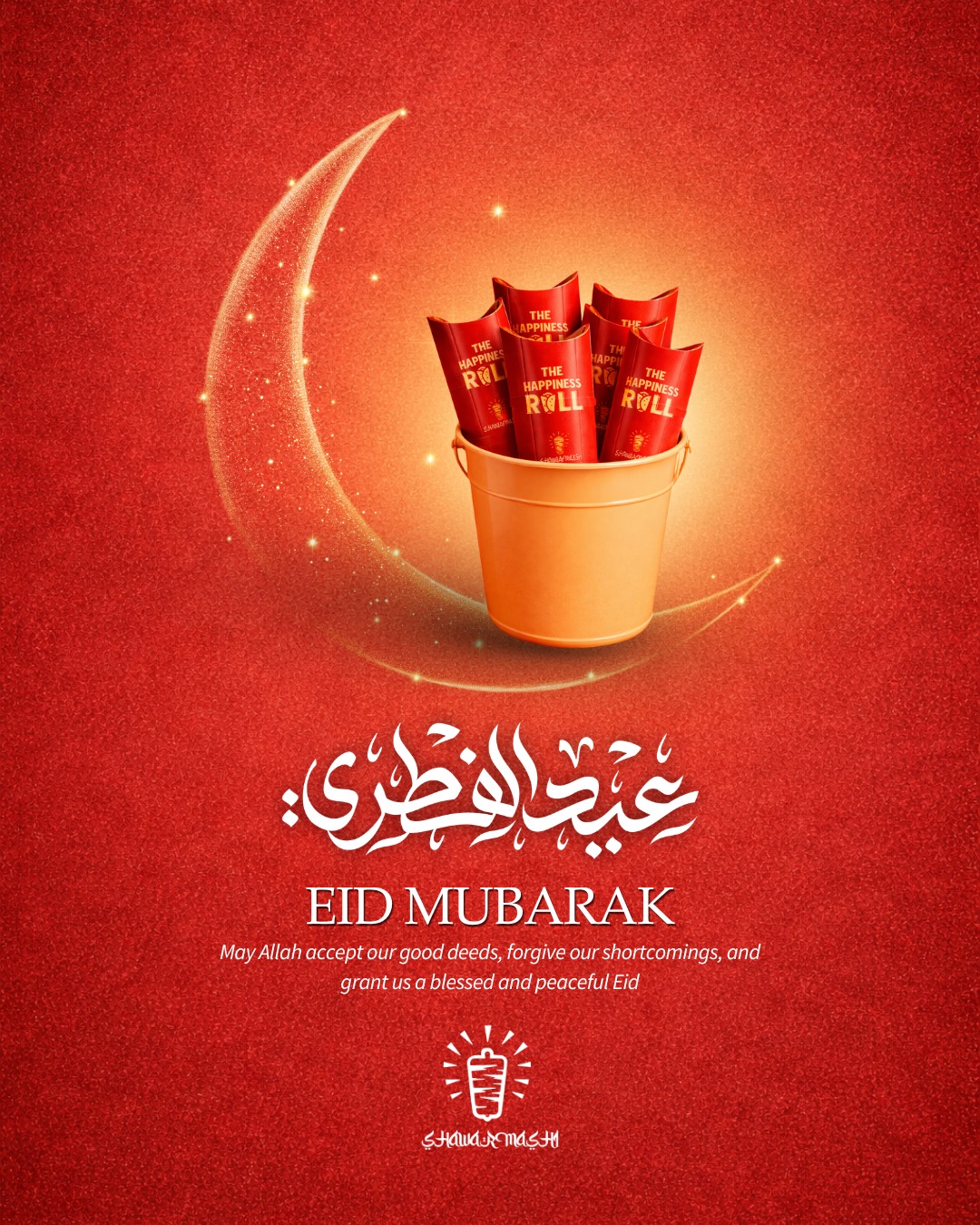 Shawarmashi: Eid Mubarak greeting featuring the Happiness Roll