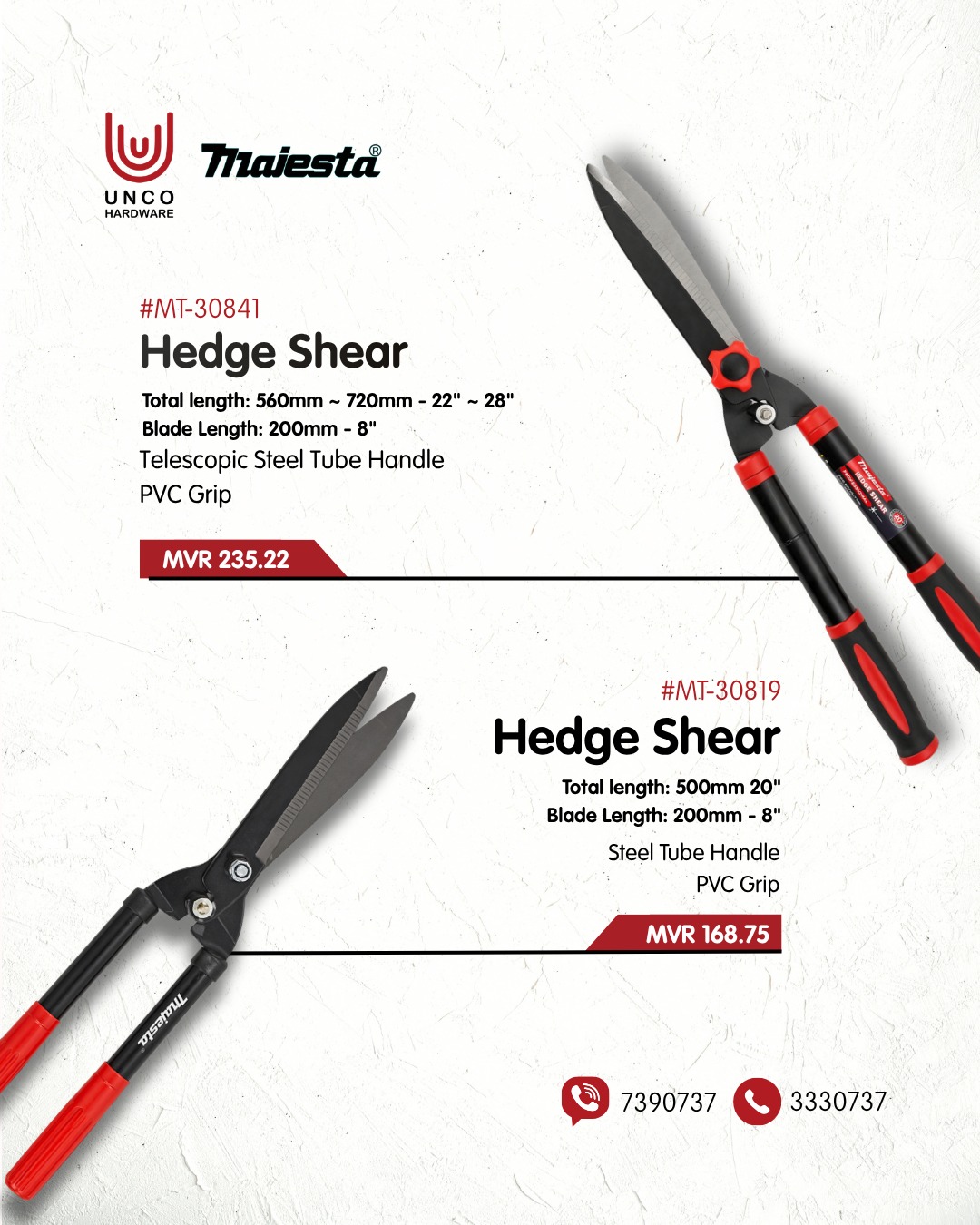 Unco Hardware: Product post for Majesta hedge shears with pricing