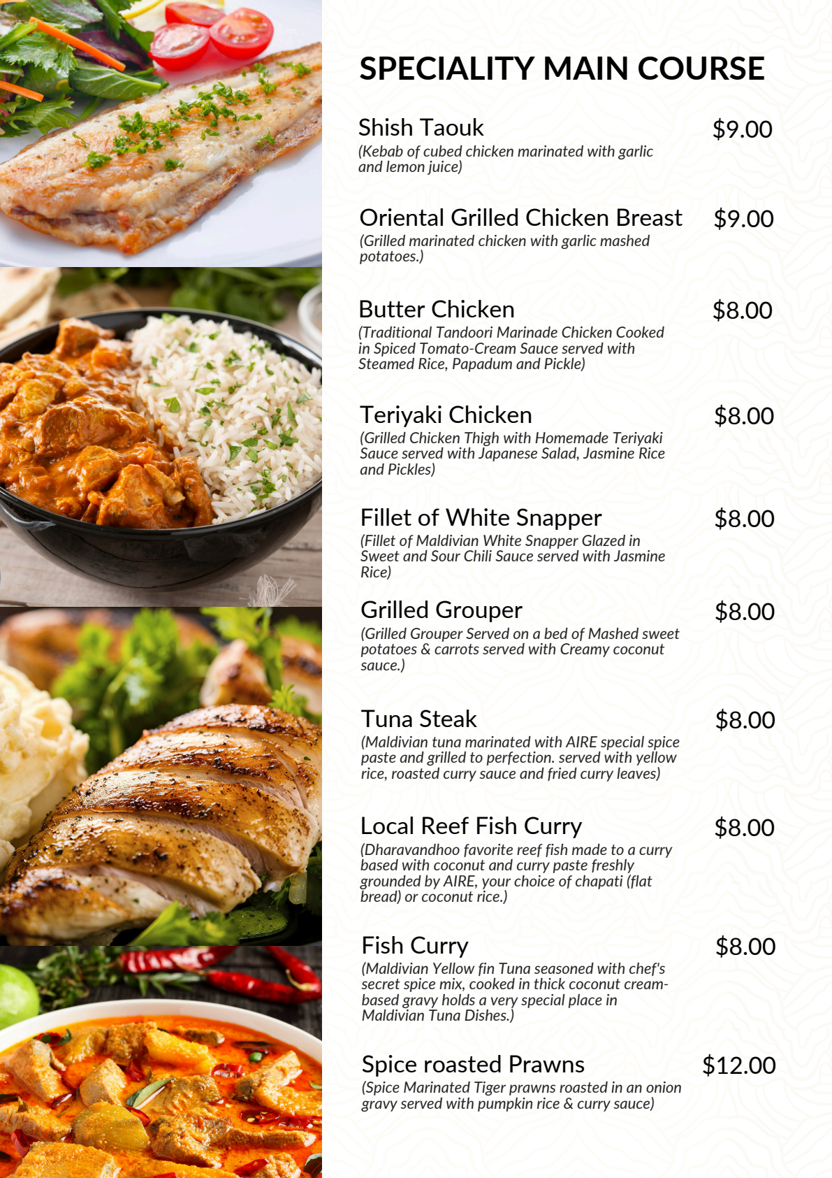 Aire Dharavandhoo Menu page 7: Speciality main course