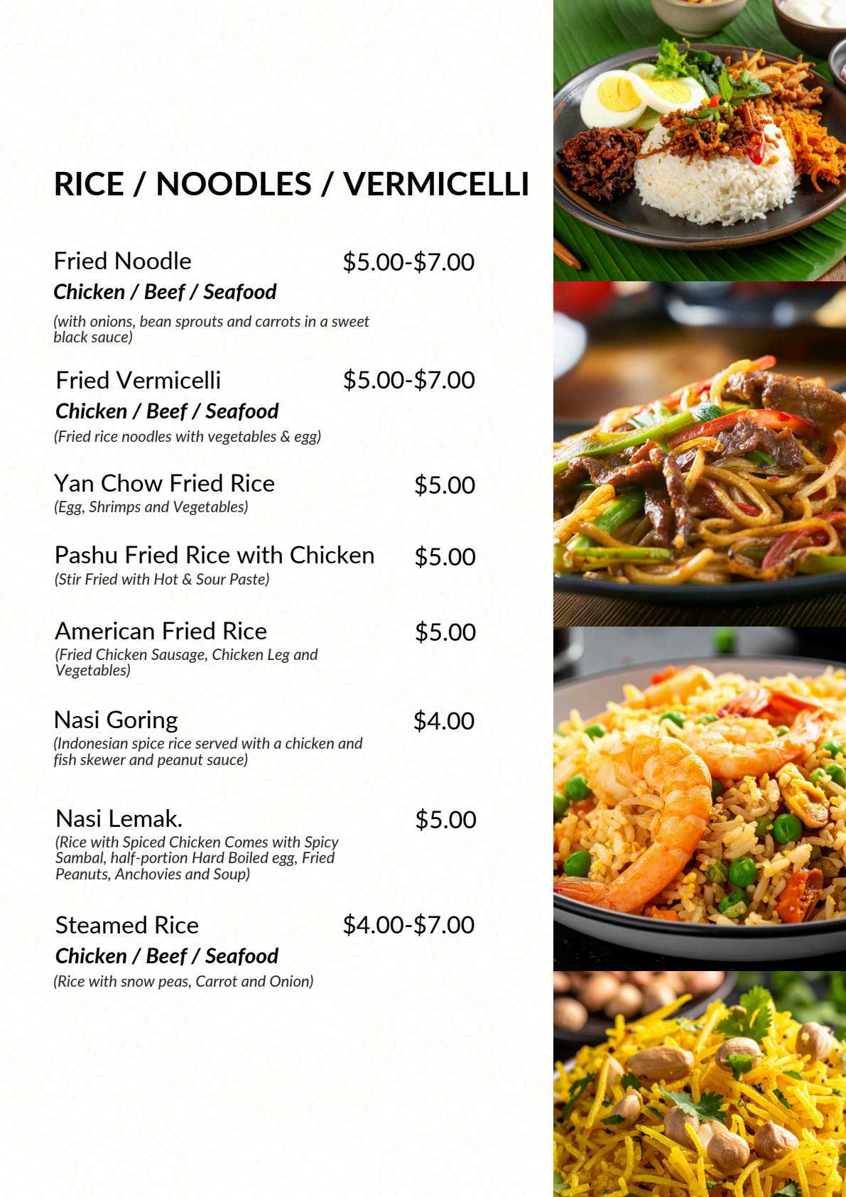 Aire Dharavandhoo Menu page 9: Rice, noodles and vermicelli