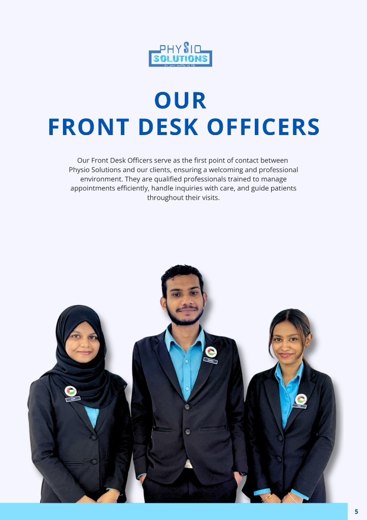 Physio Solutions Company Profile page 8: Front desk officers